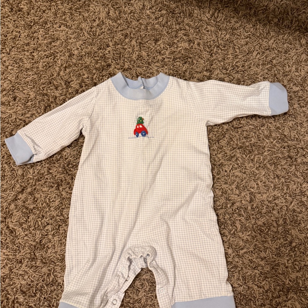 Cozy Checkered Kids Footie with Blue Accents